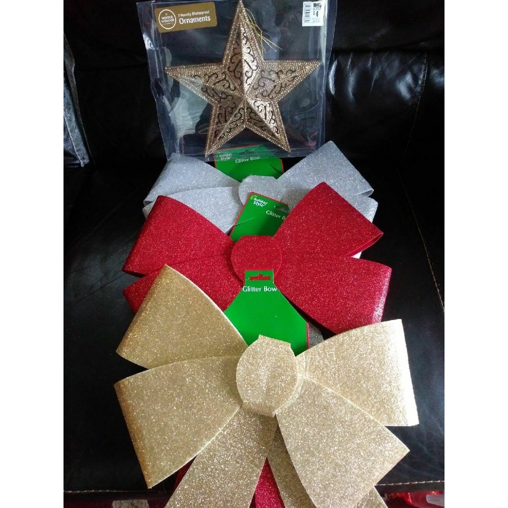 3 bows and 3 golden stars set